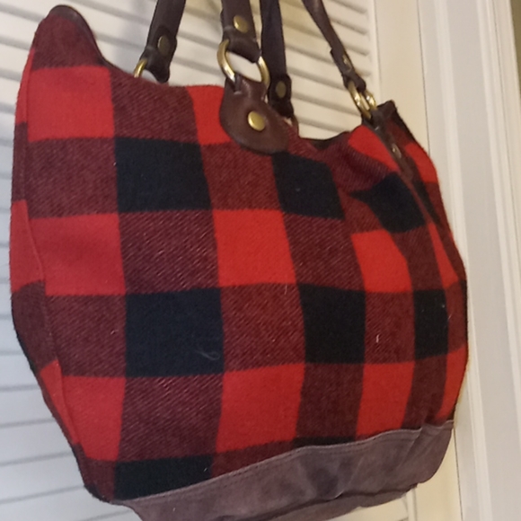 LUCKY BRAND Red/Black Checkered Hobo Bag Purse - Picture 3 of 13